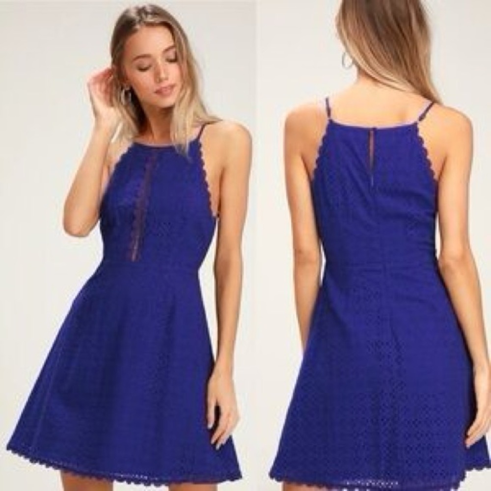 Lulus blue skater dress with eyelet details